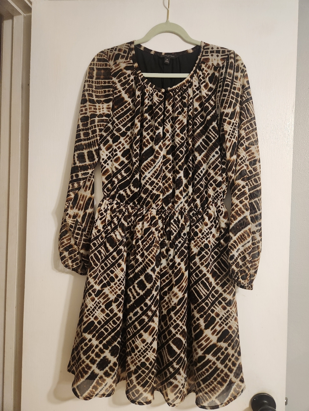Banana Republic Brown & Black Patterned Long Sleeve Dress